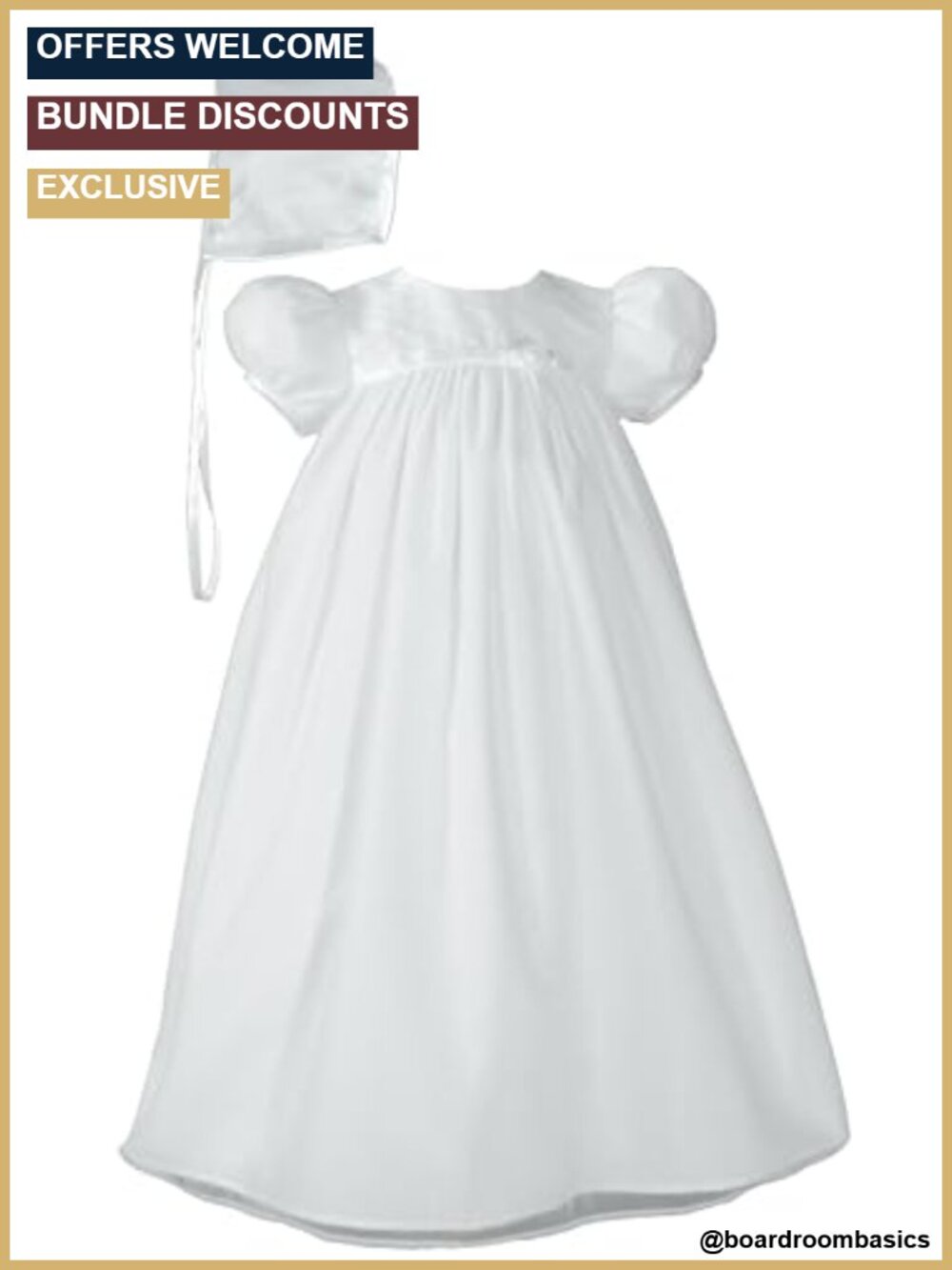 Girls Christening Gown Embroidered Bodice with Matching Bonnet